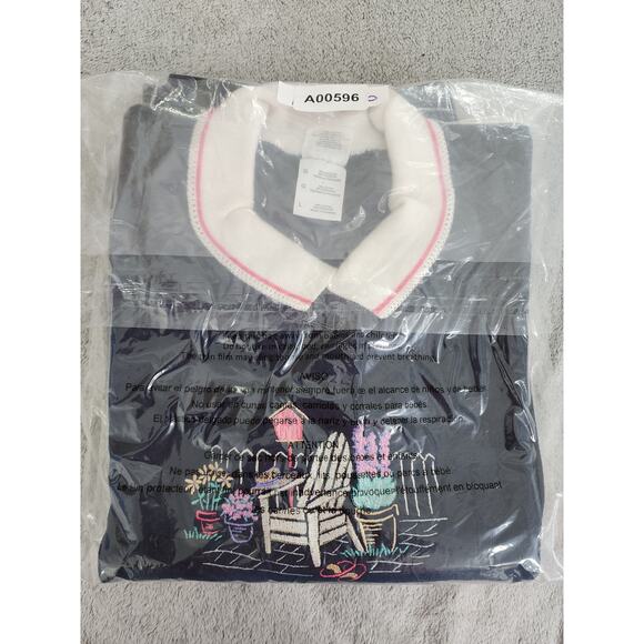 Vintage 90s Gildan Collared Embroidered Sweatshirt Size L Blue White Pink Casual - Picture 10 of 10